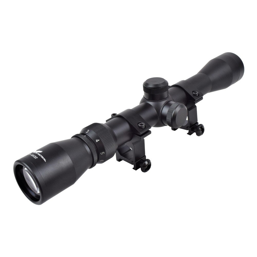 Lunette JS-Tactical 3-9x32 noire vue de dos en trois-quarts