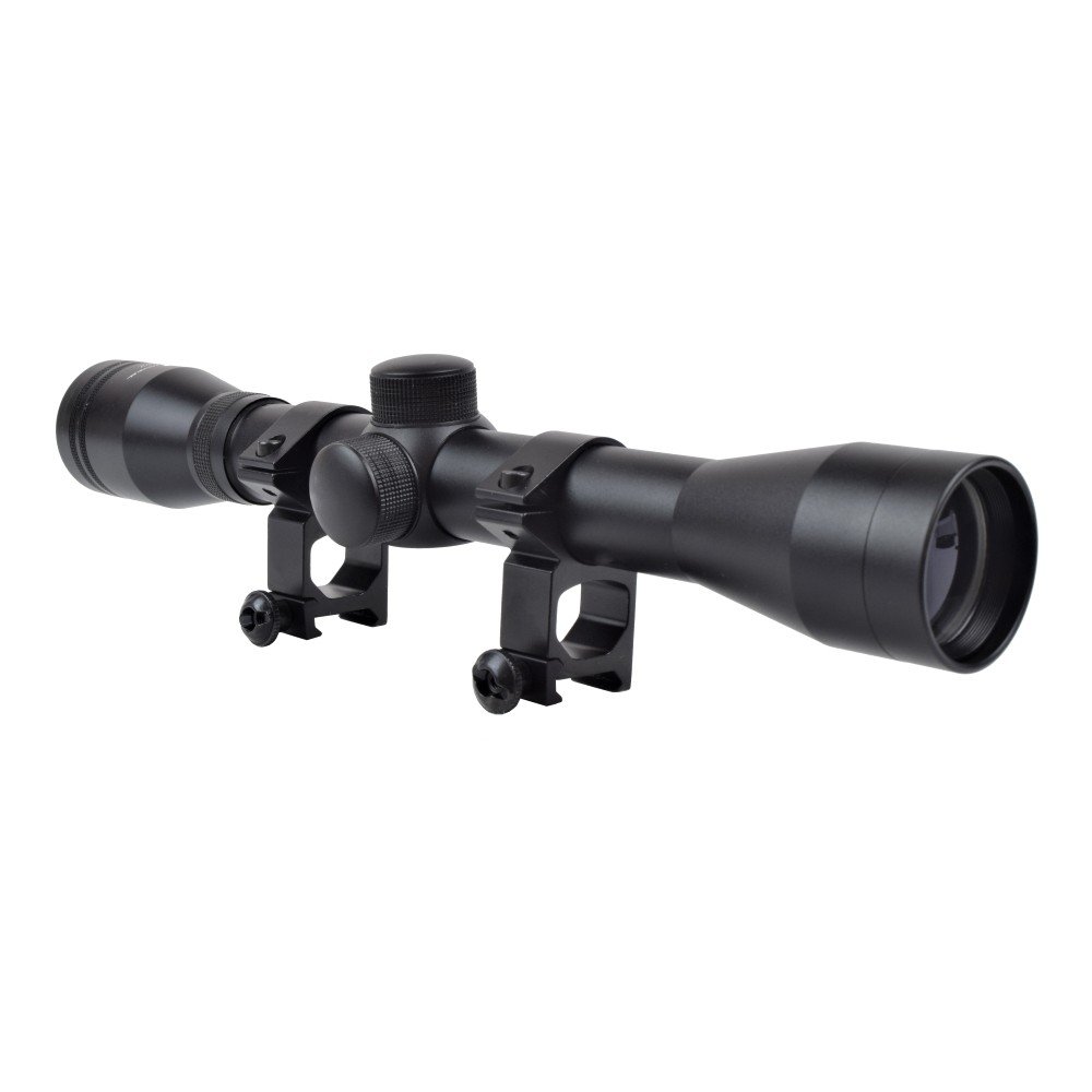 Lunette JS-Tactical 4x32 longue noire vue de face en trois-quarts