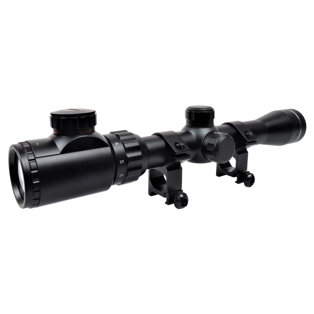 Lunette JS-Tactical 3-9x32FA noire vue de dos en trois-quarts