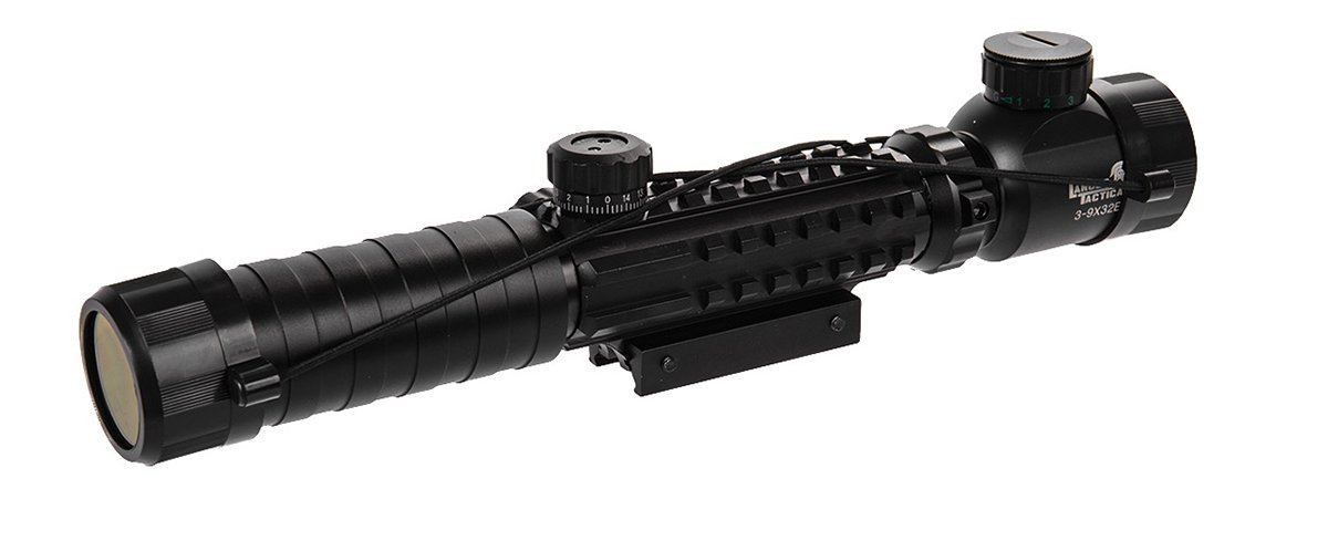 Lunette Lancer Tactical 3-9x32 EG noire vue de côté gauche