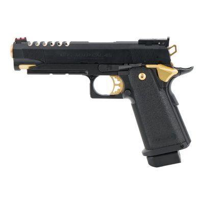 Pistolet airsoft Tokyo Marui Hi-Capa 5.1 Gold Match noir et doré vue gauche