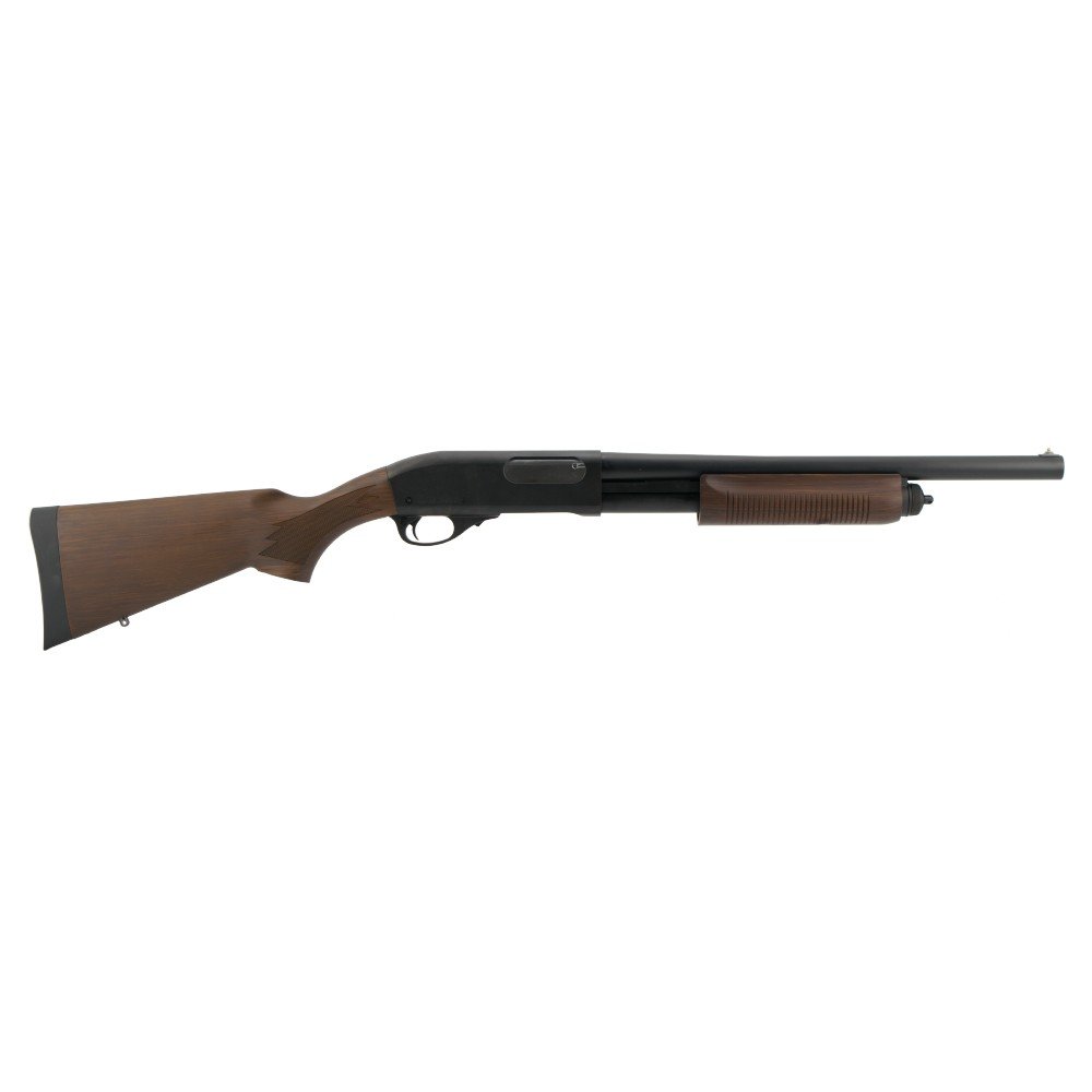 Fusil à pompe airsoft Tokyo Marui M870 Wood Stock noir et imitation bois vue droite