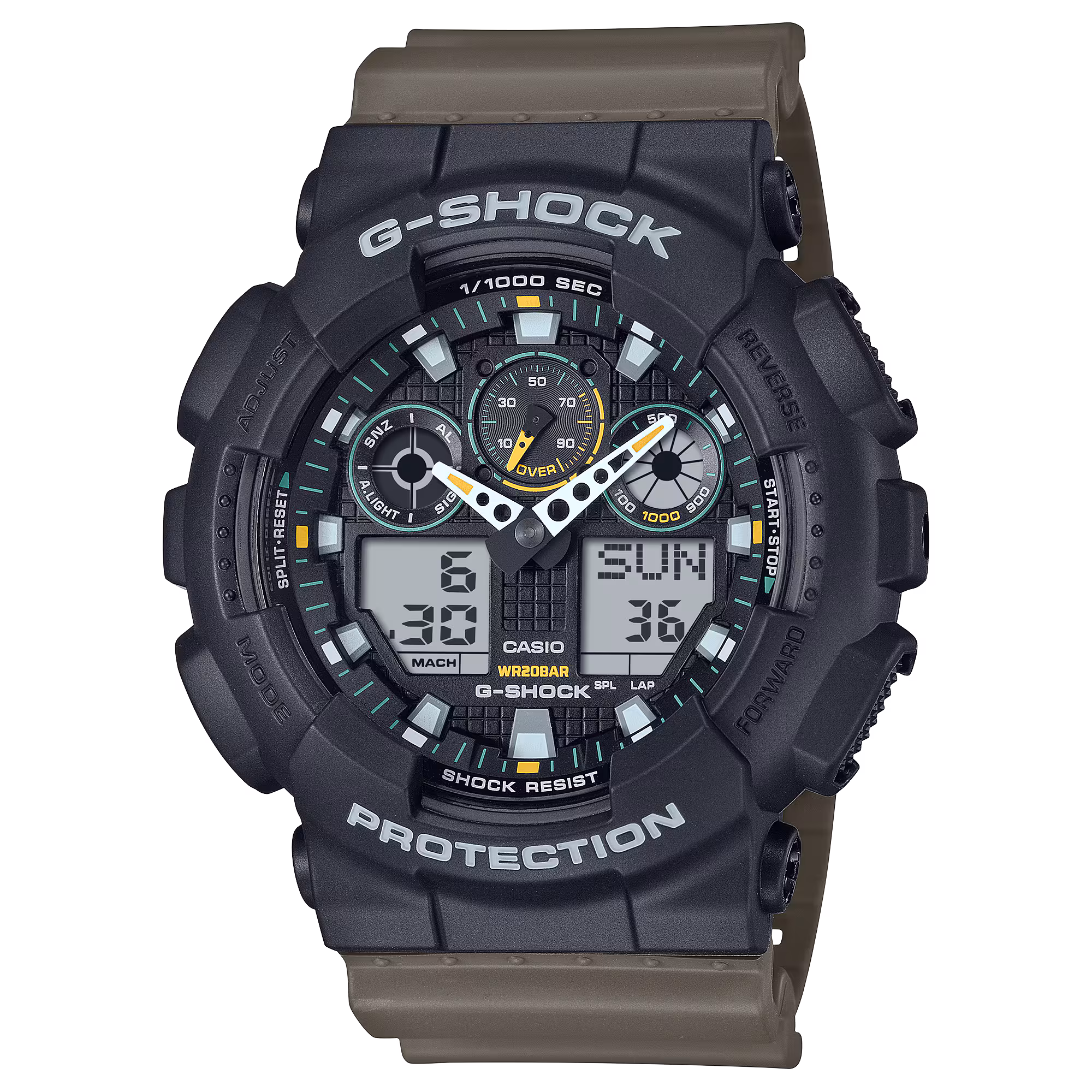 montre G-Shock GA-100TU noir bracelet vert Casio airsoft